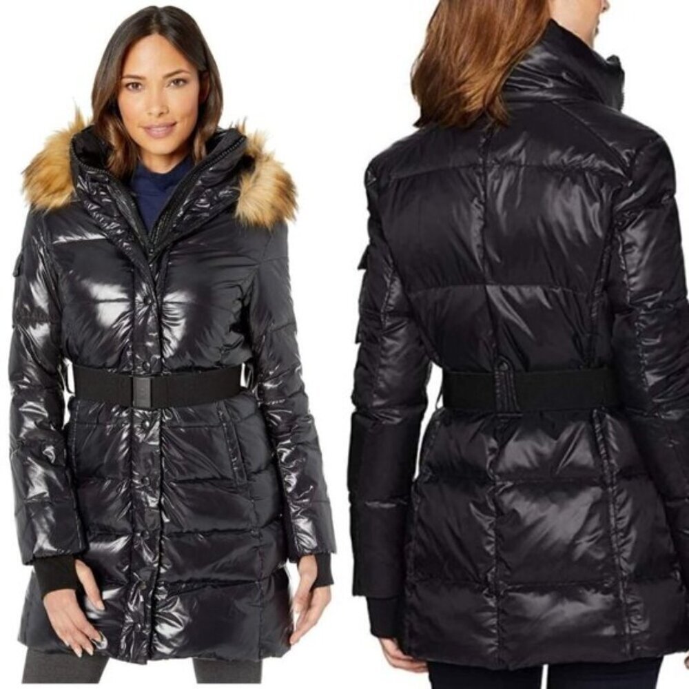 NWT S13 Chalet Puffer Coat Belt & Faux Fur Hood Women Size Small